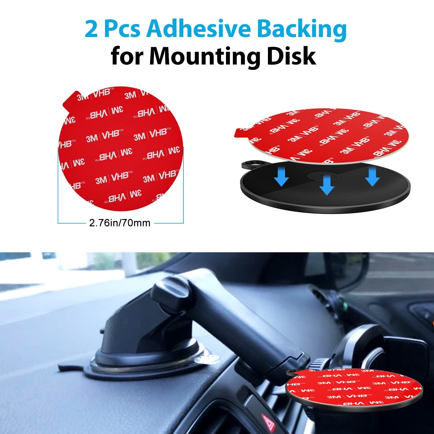 Volport Very Strong Sticky Adhesive, 2.76In/70Mm Dashboard Pad Mounting Disk Adhesive Replacement Kit, Double Sided Stickers For